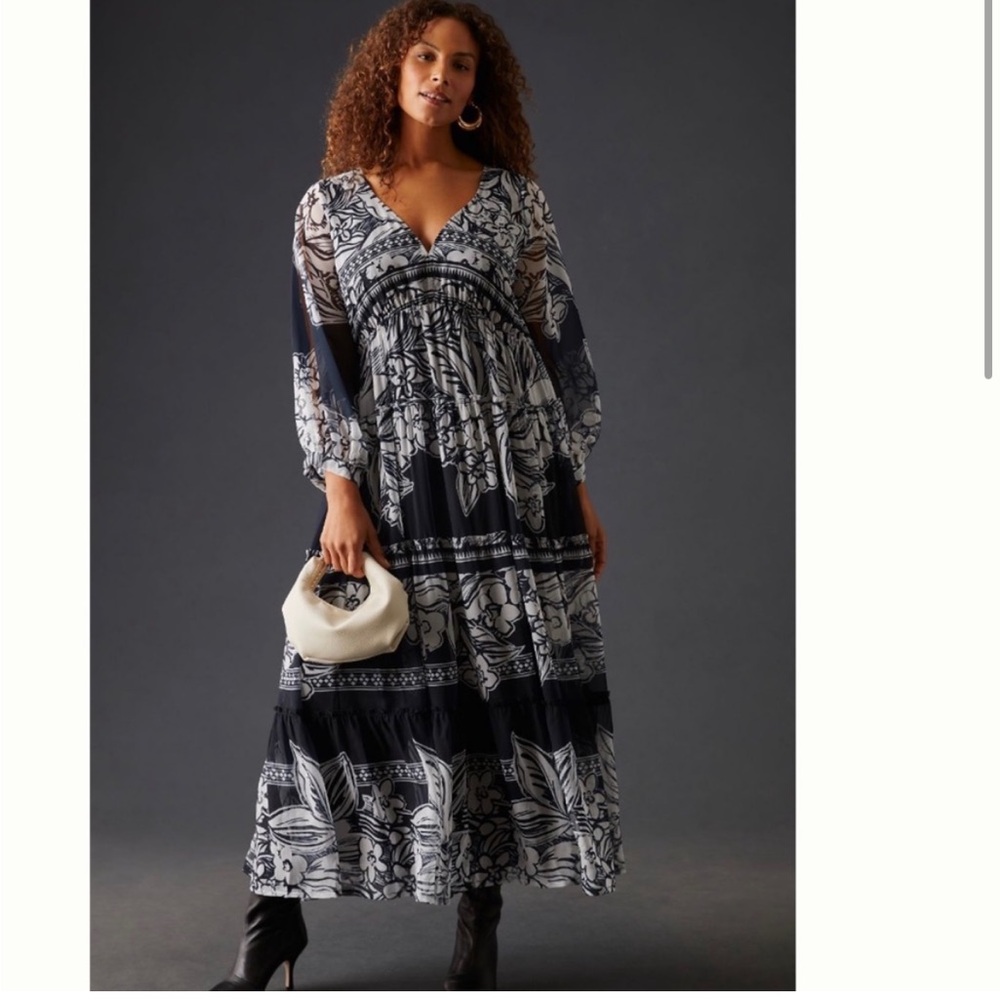 Anthropologie Black and White Floral Maxi Dress